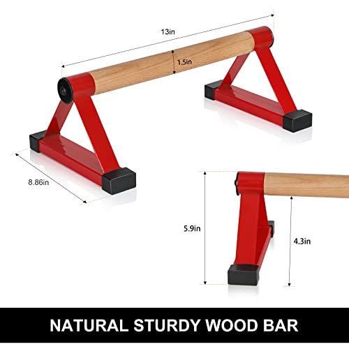 Image of Wood push up bars Parallettes bars Anti-slip Handstand Bars for Calisthenics, Fitness, Floor workouts Solid Wood with Sturdy Metal Bracket, Support 500 lbs