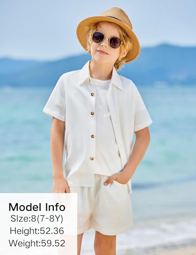 Image of Arshiner Boys Casual Short Sleeve Button Down Shirt Fashion Textured Summer Beach Shirt 3-13 Years Old