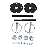 Universal Hood Pin Kit Steel Hood Pin Lock Clip with Racing Lanyard Flip Over Style Clips fits for Chevy Ford Mopar GM Hot Rod Street Rod Drag Racing Race Muscle Car (Black)