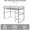 Heavy Duty Metal Loft Bed Frame, Space Saving Loft Bed with Safety Rails & Built-in Ladder for Kids, Teens, Adults, College Dorm, Studio Apartment, (Gray, Twin)