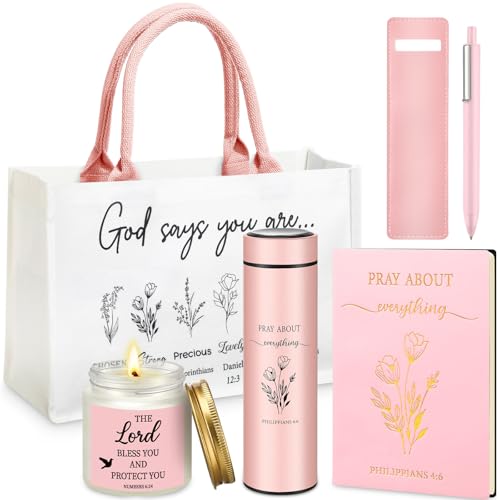 Image of Thenshop 6 Pcs Christian Gift Set for Women Faith, Inspirational Religious Gifts for Women, Catholic Christmas Birthday Gifts for Women Friends, Mother, Sister, Wife(Pink,Bible)