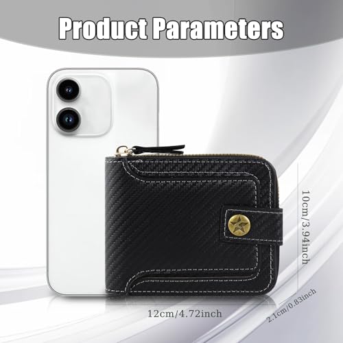 Image of Men Wallet, Vintage PU Leather Multi-Card Zipper Wallet with 8 Card Slots and Coin Pocket Large Capacity Buckle Credit Card Holder Wallet with Zipper (B, Black)