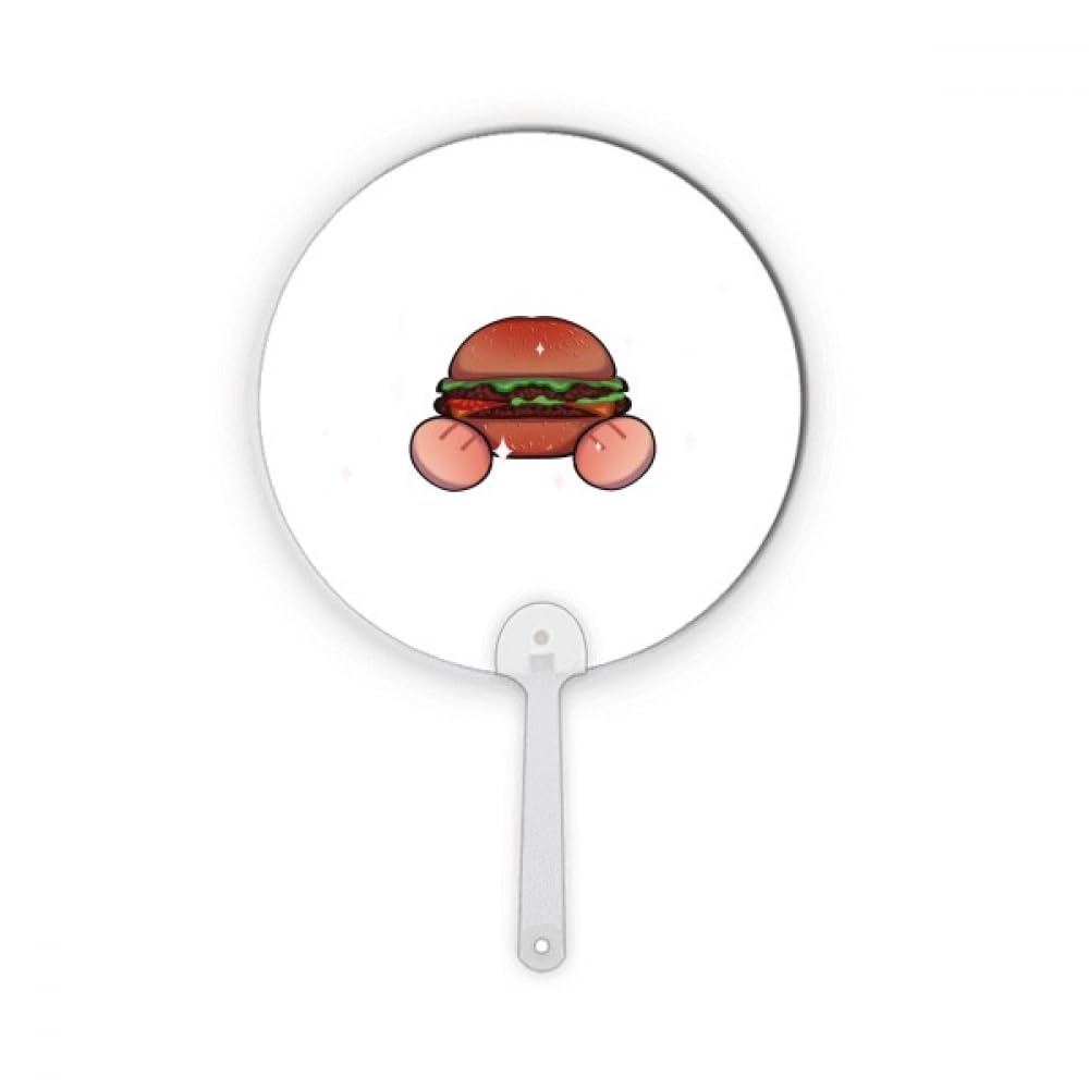 Éventail de main rond en plastique motif hamburger décoration artisanat