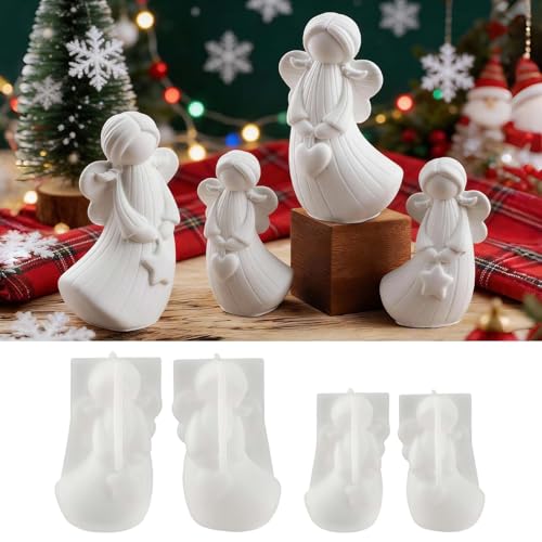 EPODA 4 Stück Silikonformen Gießformen Weihnachten Engel, 3D Silikonform Engel Silikonform, Weihnachts-Gießform Set für Kerzen, Dekoration und Basteln, 3D Engel Form aus Silikon (A)