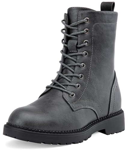 Vepose Women's Combat Ankle Grey Flat Boots, Military Fashion 925 Booties Inner Zipper, Waterproof Lace up Boot, Soft Synthetic Leather Biker Booties, Size 10M US(CJY925 Grey 10)
