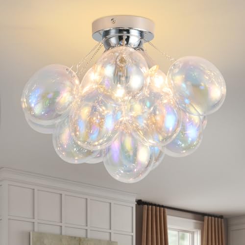 Pandaluna Bubble Chandelier Bubble Ceiling Light 17in Oval Colorful Globe