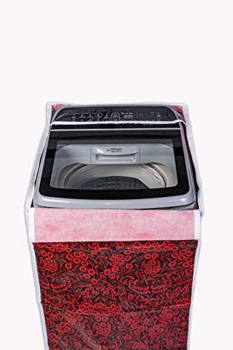 Image of Classic Top Load Washing Machine Cover Suitable For Bosch Back Panel 9 Kg, 9.5 Kg, 10 Kg, 10.5 Kg, 11 Kg (66cmsX63cmsX99cms, Red Flower)