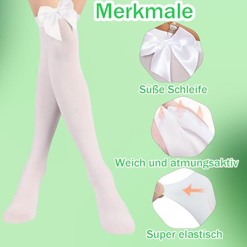 1 Paar weiße Kniestrümpfe mit Schleife, elastische Damenstrümpfe, Schleifenstrümpfe, Bekleidungszubehör, oberschenkelhohe Kniestrümpfe, geeignet für Halloween, Weihnachten, Date-Events, Partys usw
