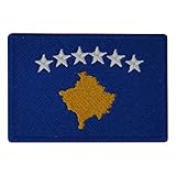 zum aufbügeln/aufnähen FanShirts4u Aufnäher - Kosovo - Fahne - 8 x 5,5cm - Flagge Wappen Bestickt Patch Badge KOSOVA (Blaue Umrandung)