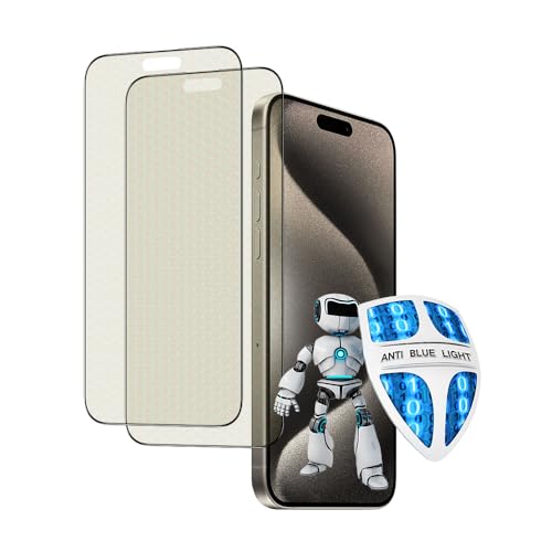 PERFECTSIGHT 2 Pack Compatible for iPhone 15 Pro Anti Glare Blue Light Screen Protector 6.1 inch 2023,[Medical-Grade Eye Protection] Filter 8 Radiations 10X Shockproof Sapphire Matte Tempered Glass