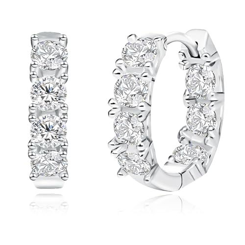 Sereney 925 Sterling Silver Hoop Earrings for Women, Silver Hoop Huggie Earring as Hypoallergenic Earrings for Women, White Gold Jewelry with High-Carbon Diamond as Hypoallergenic Earrings