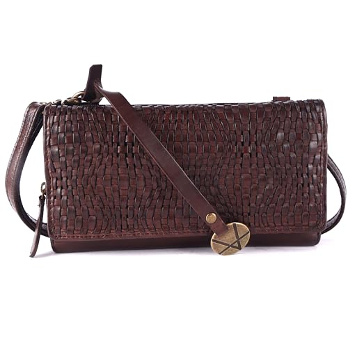 Genuine Leather Wallets for Women, Small Wallet for Ladies Zipper Coin Purse Credit Card Holder with Strap (VL-409-Brown)