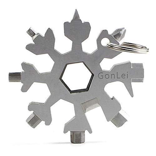 18-in-1 Snowflake Multi-Tool Stainless Portable Steel Multi-Tool for Handy Tool with, Keyring, (Silver)