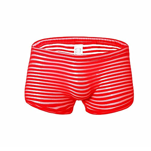 Men's Stripes Boxer Briefs Breathable Silky Stretch Comfy Soft Trunk Underwear Mans Sexy Low Rise See Through Panty