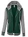 LE3NO PREMIUM Womens Contrast Sleeve Fleece Varsity Baseball Hoodie Jacket