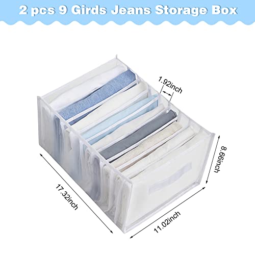 Yotako 2Pcs Wardrobe Clothes Organizer For Jeans, 9 Grids Drawer Organizers For Clothing Nylon Foldable Visible Clothing Organizer Drawer For Baby Clothes, Underwear, Jeans, T-Shirts, Dresses (White) #TOP1