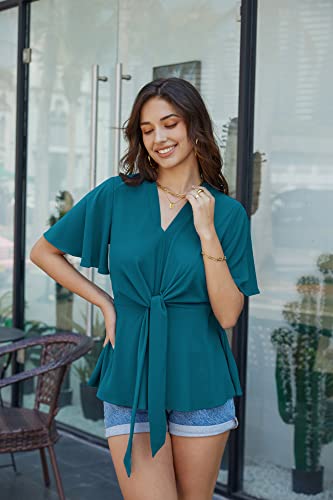 Image of GRACE KARIN Women's Elegant V-Neck Tie Waist Flowy Peplum Shirt Tops