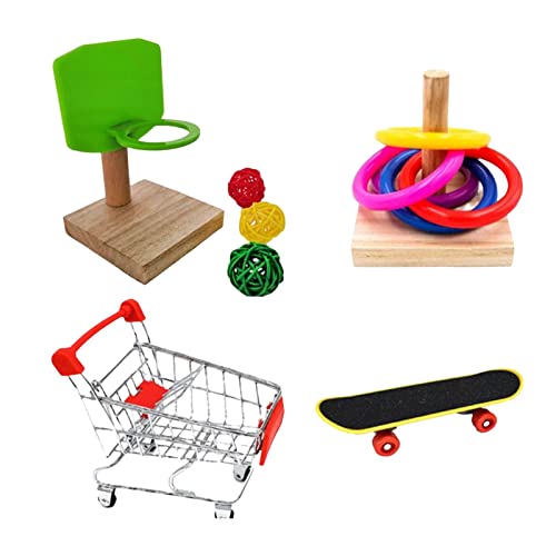 Baoblaze Bird Training Toys Parrot Toy Parakeet Cockatiels Skateboard Stacking Rings Basketball Shopping Cart Tabletop for Cockatiel Budgie Lovebird - Image 2