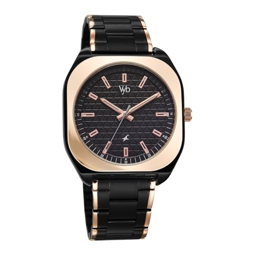 Image of Fastrack Vyb 6.0 Aviator Quartz Black Shaped Dial Men's Watch | Stainless Steel Strap Material Analog | Guys Analog Watches - FV30034KM02W