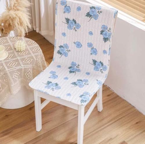 Image of HOMETHREADS Floral Cotton Chair Cover Set | Soft & Comfortable Seat Covers with Anti-Skid Non-Slip Backing + Waterproof Dining Table Cover (150x240 cm) White Blue, 8 Chair Covers + 1 Table Cover