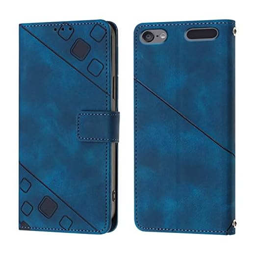 LEMAXELERS Case for iPod Touch 5, iPod Touch 7 Wallet Phone Case with [Credit Card Holder] Indentation Texture PU Flip Leather Phone Case for iPod Touch 5 / Touch 6 Blue YBY
