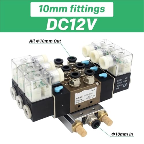 Électrovanne quadruple 4V220-08 DC12V avec base 4 stations et raccords 10mm