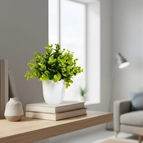 Image of fancymart Artificial Plant Eucalyptus Green Bunch in Pot - 22 cm Height, Perfect for Tabletop Decoration | Ideal for Home & Office Decor