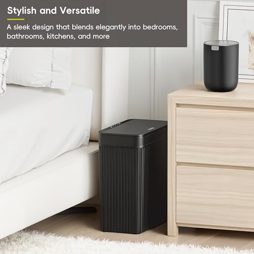 Image of EKO Brio 10L /2.6 Gallon Motion Sensor Trash Can, Automatic Touchless Bathroom Garbage Bin, Waterproof Smart Trash Can for Kitchen, Bedroom, and Office, Black