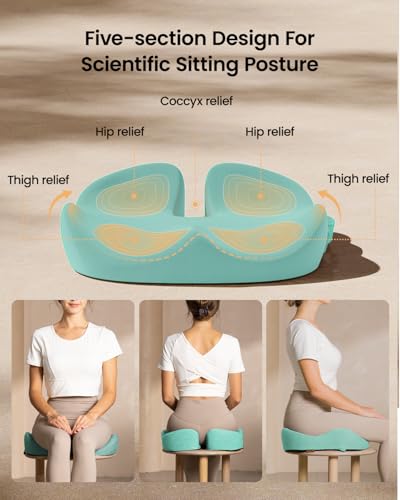 Image of ProtoArc Seat Cushion, Office Chair Cushion for Sciatica, Coccyx Cushion, Ergonomic Memory Foam Seat Cushion for Car, Home, Pressure Relief Pad for Hip, Tailbone, All Day Comfort - Mint Green