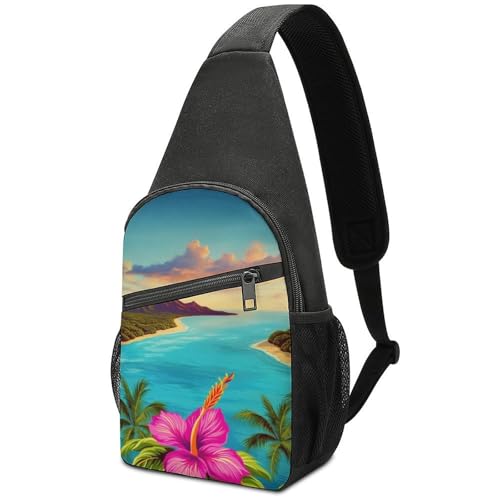 Mochila deportiva Hello Hawaii tipo sling casual para senderismo miniatura 1