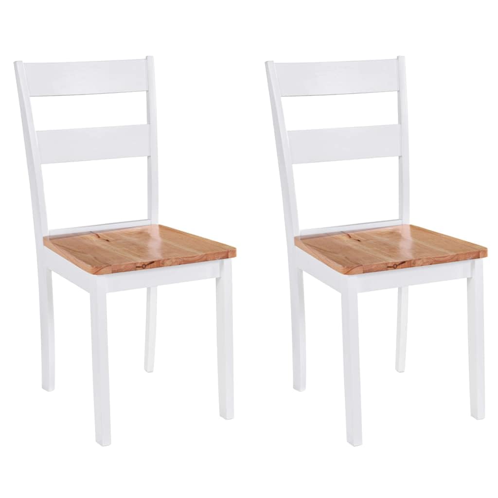 Juego de 2 sillas de comedor de madera maciza de caucho blanco