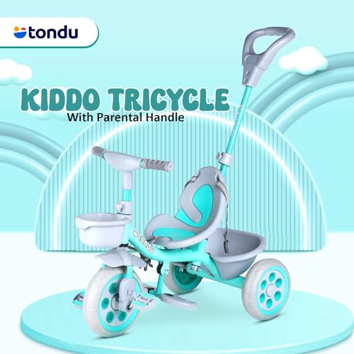 Image of TONDU Kiddo Tricycle for Kids /Baby with Storage Basket | Seat Belt with Parental Control Baby Tricycle (Sea Green)