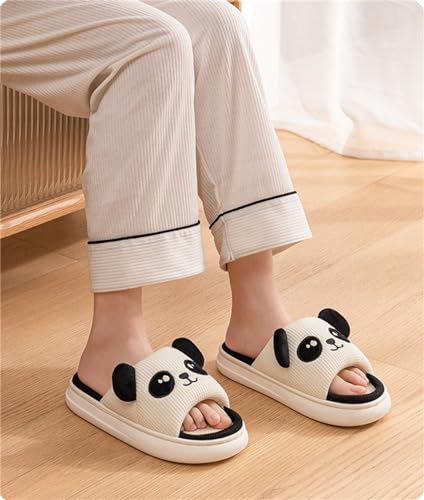 Rabbit And Bear Linen Slippers, Cute Animal Lace Slippers,Cotton Linen Couple's Home Shoes Indoor And Outdoor3