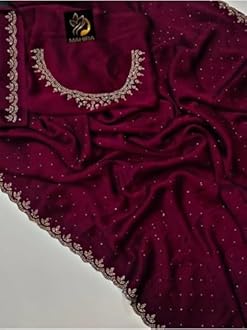 Women's Dailywear Georgette Stone Work Saree with Border & All-Over Stone Embellishments – Wedding Saree with Blouse Piece (5 Colors, 5.5m Saree + 0.8m Blouse)