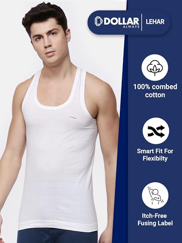 Image of Dollar Lehar Men Combed Cotton Round Neck Vest -White