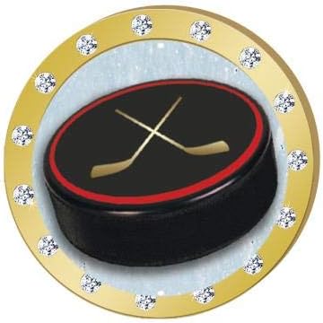 Crown Awards Hockey Puck Gold Rhinestone Pin, Gold Hockey Pins Prime