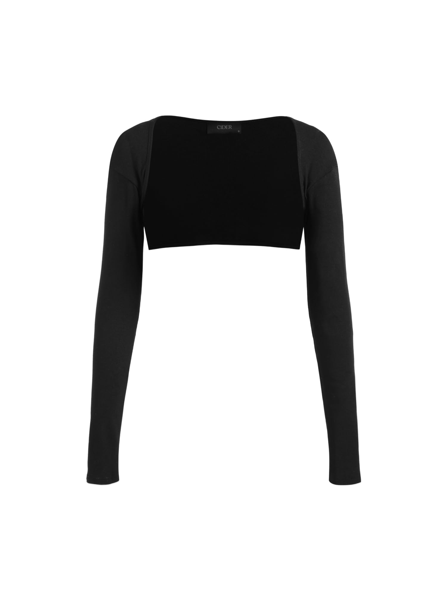 CIDER Solid Collarless Long Sleeve Crop Shrug