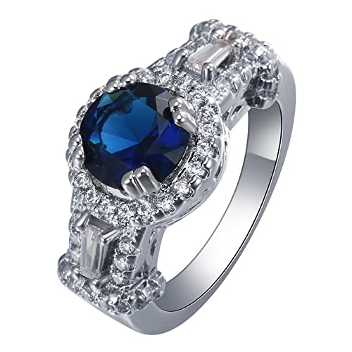 Anneau pour les femmes avec 8 dents de zircone cubique bleu royal