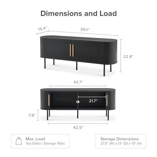 mopio Quin 59\" Tambour TV Stand, Mid-Century Modern Television Stand for 55/60/65 inch TV, Fluted Entertainment Center with Bigger Storage, Wood Media Console Credenza Cabinet for Living Room (Black)