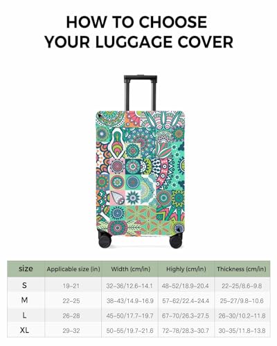 Travel Luggage Cover Spandex Elastic Suitcase Cover for Luggage, Scratch Proof Luggage Cover Protector for Trunk Case 22-25 Inch Luggage, Ethnic Style Mandala Morris Pattern Green3