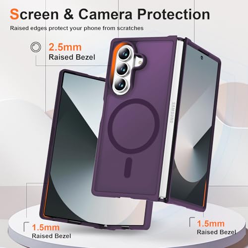 Image of ORETECH Magnetic for Samsung Galaxy Z Fold 7 Case, Translucent Back Non-Slip Hard PC Shockproof Bumper Protective Phone Case Cover for Samsung Z Fold 7 - Deep Purple