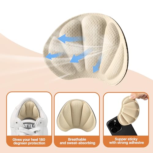 Image of 3 Pairs Heel Cushion Pads for Big Loose Shoes, Self-Adhesive Back of Heel Cushion Inserts, Filler Improved Shoe Fit and Comfort for Sports and Casual Shoes