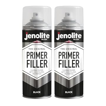 JENOLITE Primer Filler Spray Paint | BLACK | High Fill Multi-Surface Primer Paint | Fills Small Dents & Scratches | Perfect For Car Bodywork, 3D Printer Models & More | 2 x 400ml