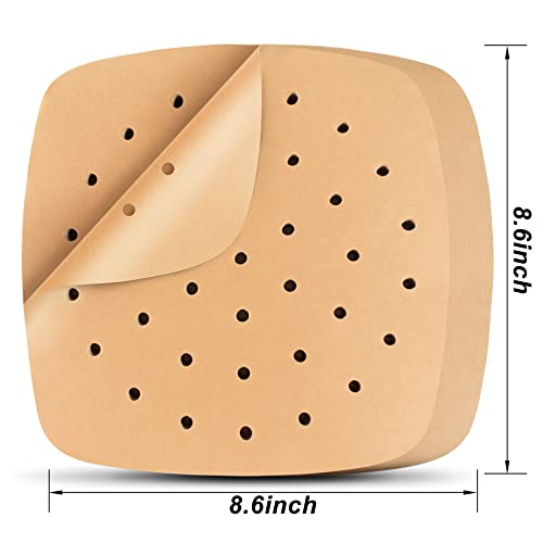 Air Fryer Parchment Paper Liners, 200Pcs Square Air Fryer Liners, 8.5 Inch Perforated Parchment Paper Sheets For Baking, Hofhtd Parchment Paper For Air Fryer And Bamboo Steaming Basket (Unbleached) #TOP2