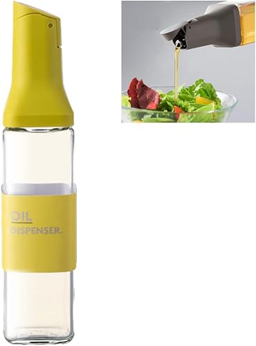 Dispensador de aceite de oliva y vinagre, fácil de rellenar y limpiar, botella de condimento líquido para cocina de cocina, 16.9 fl oz (amarillo)