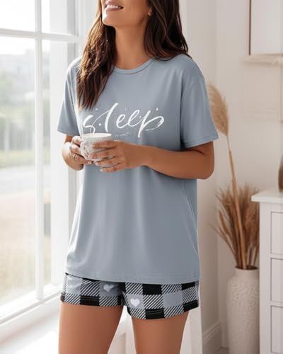 Image of CHICME Pajamas Set for Women 2 Piece Pjs Lounge Set Soft Short Sleeve Tops and Sleep Shorts with Pocket