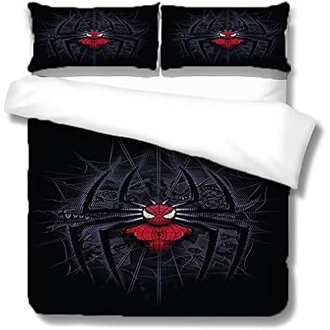 Spider Man Bed Linen Duvet Cover Set, 155 x 220 cm, 3-Piece with + 2 Pillowcases 80 x 80 cm, Microfibre Polyester, Hypoallergenic, Comfortable, Soft, Durable, Breathable with Zip Cover