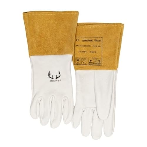 Weldas ELMAG 5-Finger-Schweißerhandschuhe 10-2304 M WIG TIG aus Hirsch-Vollleder mit Rind-Spaltleder Stulpe L=32 cm Gr 85 (1 Paar)