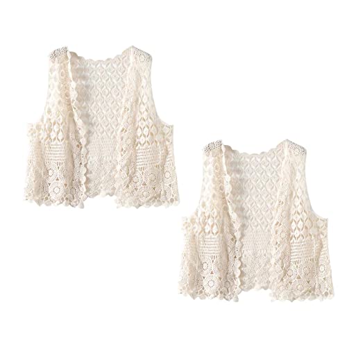 Women Crochet Sleeveless Vest Waistcoat Hollow Knit Geometric Cardigan for Jacke Beige2