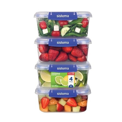 Sistema KLIP IT PLUS recipientes de almacenamiento de alimentos | 1 L | Juego de 4 recipientes herméticos | Sellado hermético | Clips de cierre fácil